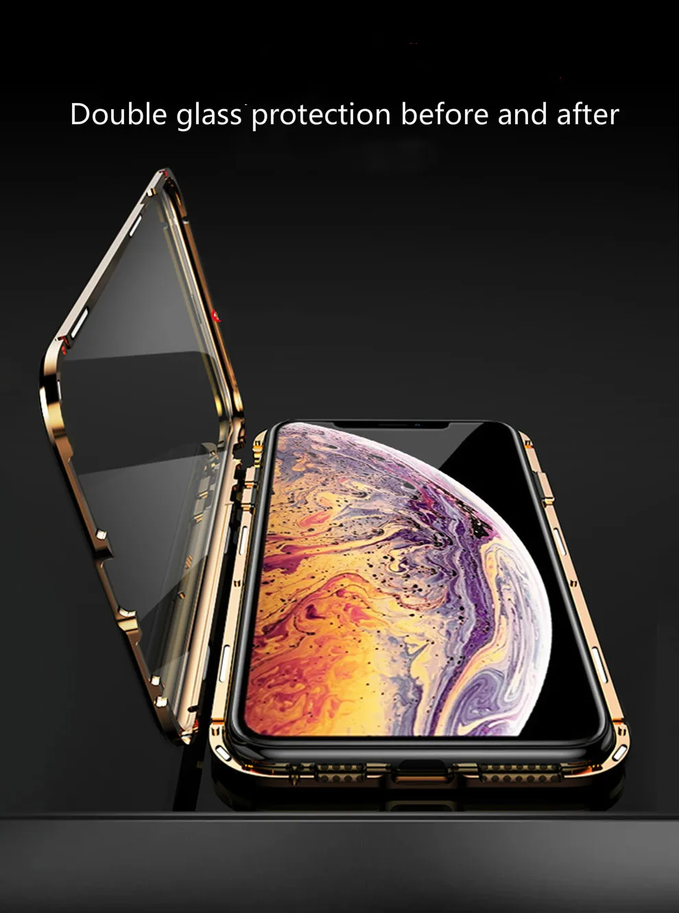 Aoweziic для iPhone 11 pro max xr xs max 7plus 8 Магнит King phone shell двойное стекло в рамке металлическая граница Магнитная присоска Призма