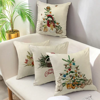 

Christmas Decoration Cushion Cover Cartoon Elk Santa Cushion Cover Christmas Pillow Case Linen Decoration Pillow 45*45 cm
