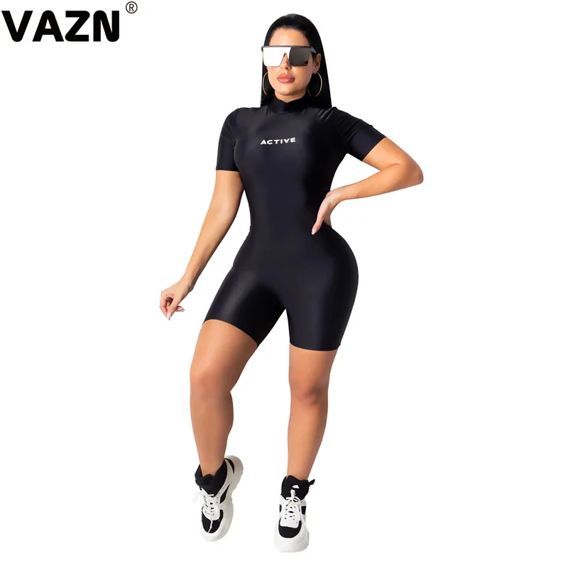 VAZN SD9173 черный дизайн сексуальный женский сплошной буквенный купальный костюм с шортами женский сексуальный Глубокий круглый вырез длинный рукав мини-костюмы пляжного типа