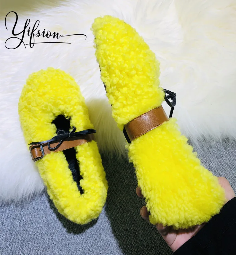 

OLOME New Fashion Warm Wool Women Flat Shoes Buckle Strap Shallow Mouth Black Green Women Casual Flat Shoes Woman