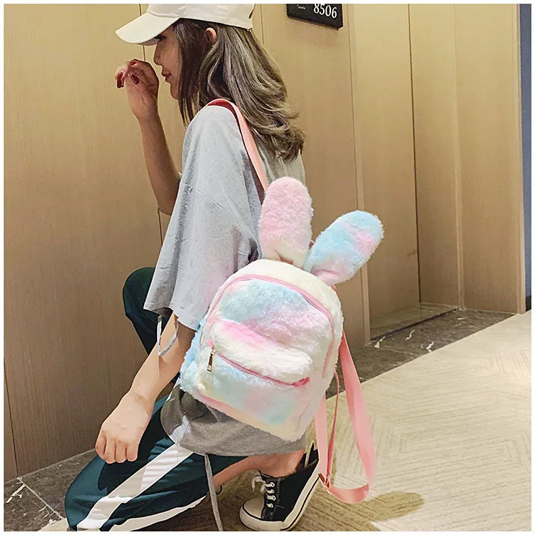 Плюшевый Рюкзак с заячьими ушками для девочек, игрушки, школьные сумки, детский рюкзак для путешествий, студенческий мягкий милый рюкзак с кроликом