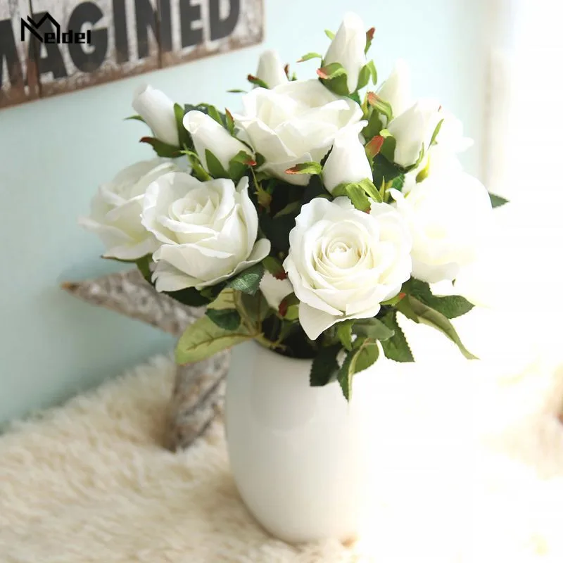 Roses artificielles en tissu, fausses fleurs en flanelle, pour décoration de maison