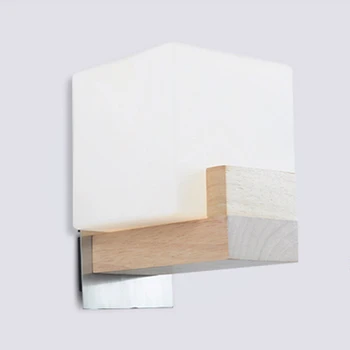 

Nordic Wall Lamp Wood Lamp with Bulb Square Glass Lamp Lamps Modern Loft Decoration Bedroom Corridor Lamps