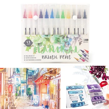 

12 Color Watercolor Brush Pen Markers Stationery Supplies for Kids Adults Calligraphy Drawing Painting Hand Lettering