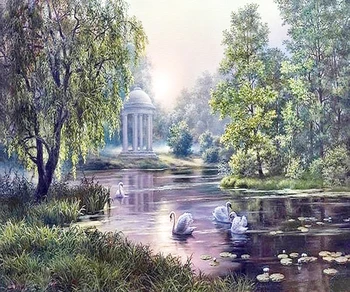 

A1539 scenery Swan cross stitch Oil painting girl 11/ 14ct /16/28/27CT cloth cotton thread embroidery DIY handmade