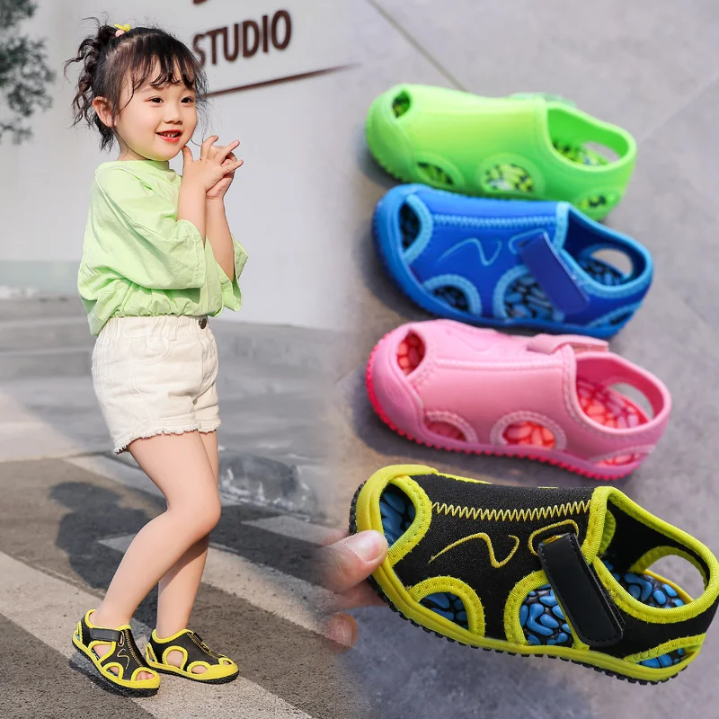 

Kids Colorful Sandals 2020 New Korean Summer Boys Shoes Children Girls Wide Solid Mesh Rubber Sandals Baby Toddler Beach Shoes