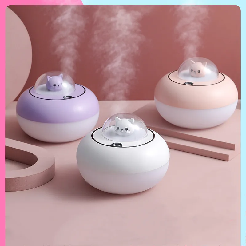 

300ML Cute Cat Air Humidifier Portable USB Car Aroma Diffuser Cool Mist Maker Ultrasonic Humidificador with LED Light for Home