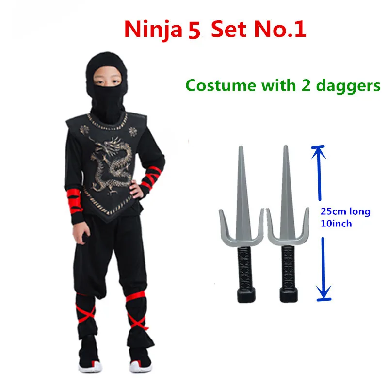 Kids Cosplay Costume Carnival Costume Kids Black Ninja Cosplay Assassin Warrior Dagger Dart Halloween Child Clothing Dress
