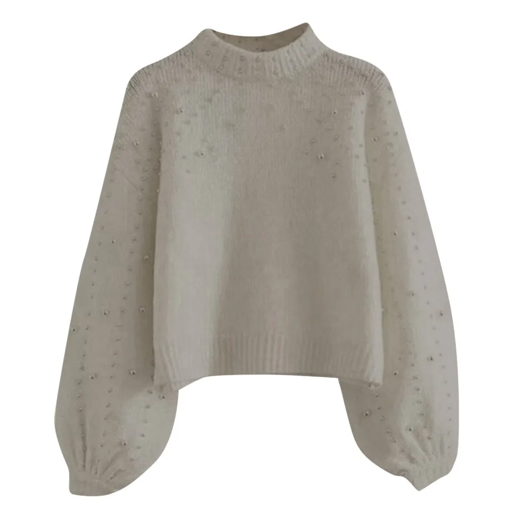 JAYCOSIN свитер, модный Женский Повседневный свитер большого размера, толстый свитер с длинными рукавами и круглым вырезом, однотонный пуловер, свитер с бусинами - Цвет: White