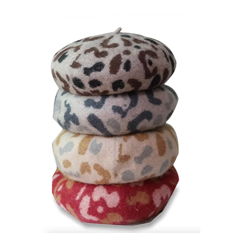 

2019 fashion French camouflage stitching pattern wool beret lady artist girl solid color wool autumn winter hat ladies flat cap