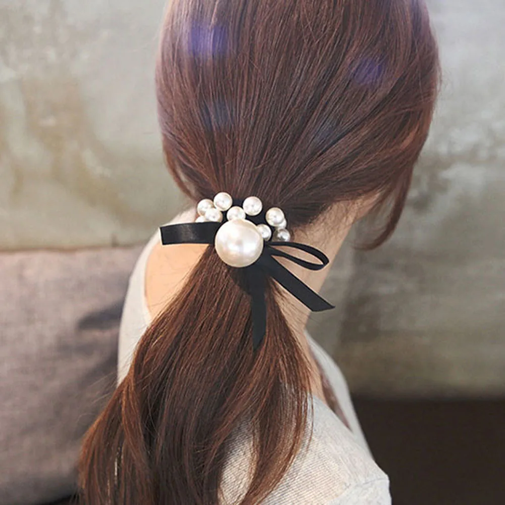 

1 pcs Korea Fashion Women Hair Rope Imitation Pearls High Elastic Lace Rubber Band Hair Accessories