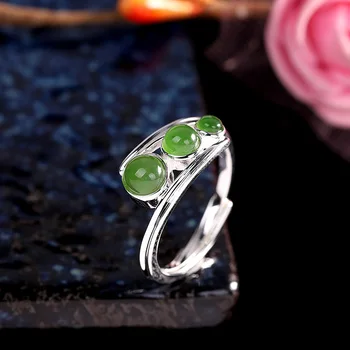

Character Silver Product Fashion Style Fine Ring S925 Silver Ornaments Women's Temperament Hetian Jade Ring Opening Ring