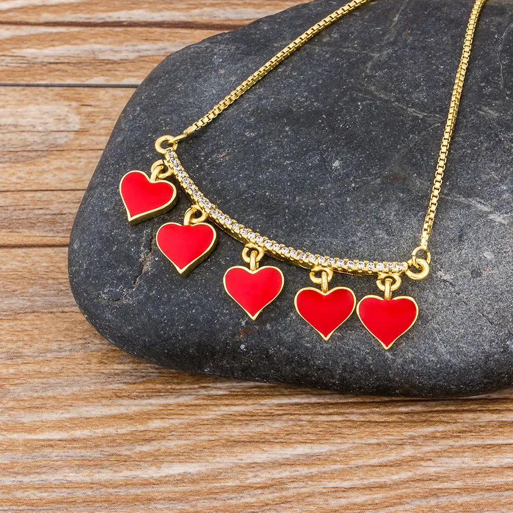 Classic Black/Red Color Copper Zircon Heart Shape Pendant Necklace for Women Best Party Wedding Jewelry Support Dropshipping