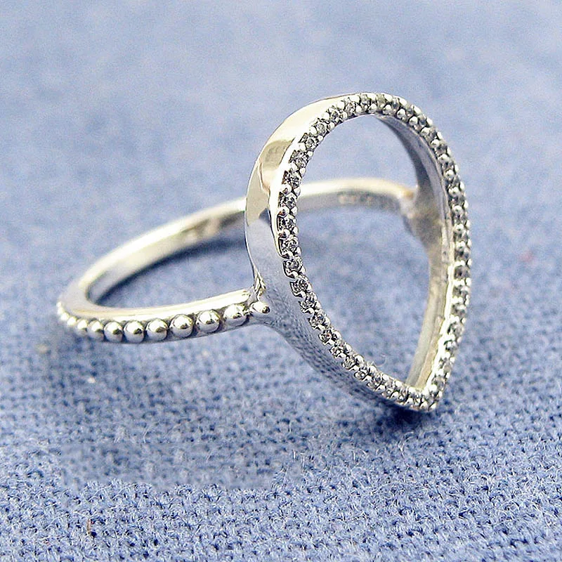 Authentic 925 Sterling Silver Ring Teardrop Silhouette Rings With Crystal For Women Wedding Party Gift Fine Europe Jewelry