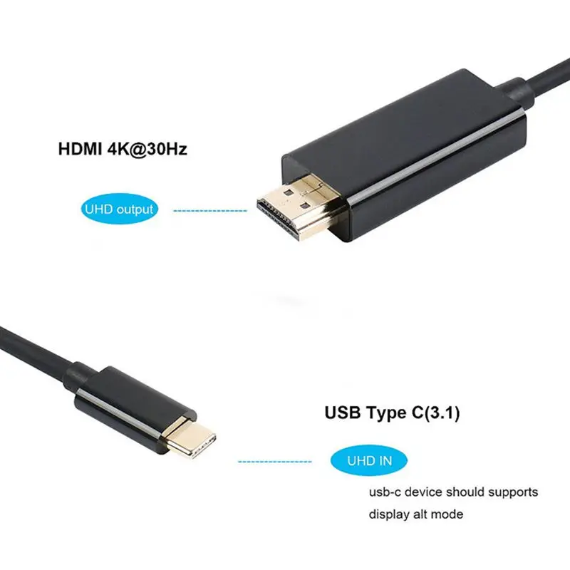 USB C к HDMI адаптер, 6 футов/1,8 м USB 3,1 type-C Male к HDMI Male 4K кабель черный