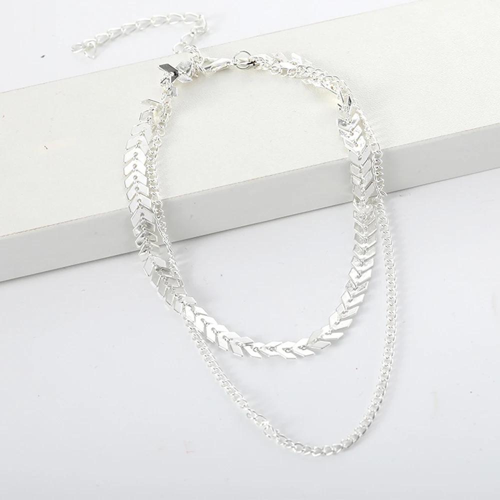 2019 New Chain Choker Two Layers Necklaces Fishbone Airplane Shape Gold Color Necklace Flat Chain jewelry