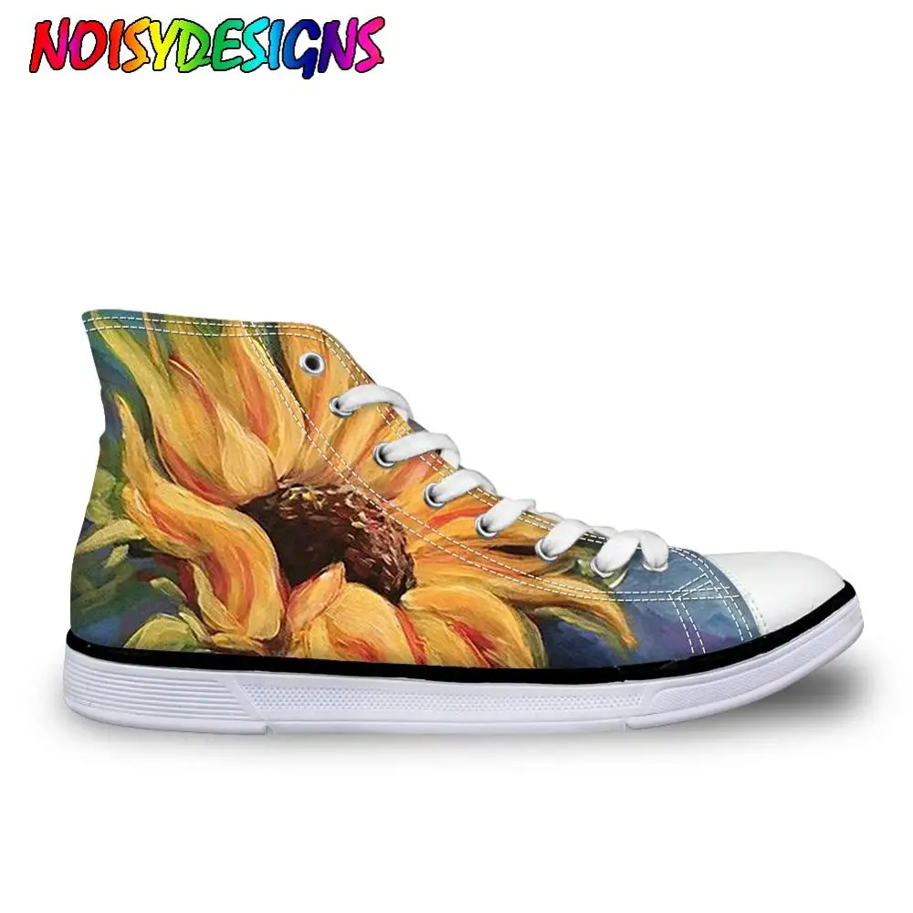 

NOISYDESIGNS Sneakers Canvas Shoes High Top Classic Yellow Sunflower Print Designer Shoes For Women Men Fashion Shoes New