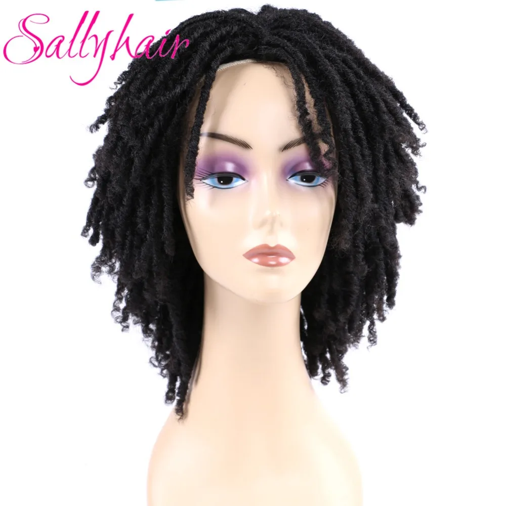 Dreadlock Hair Wig for Black Woman 14 inch Black Ombre Burgundy Brown Color Short Curly Faux Locs Braids Wigs (5)