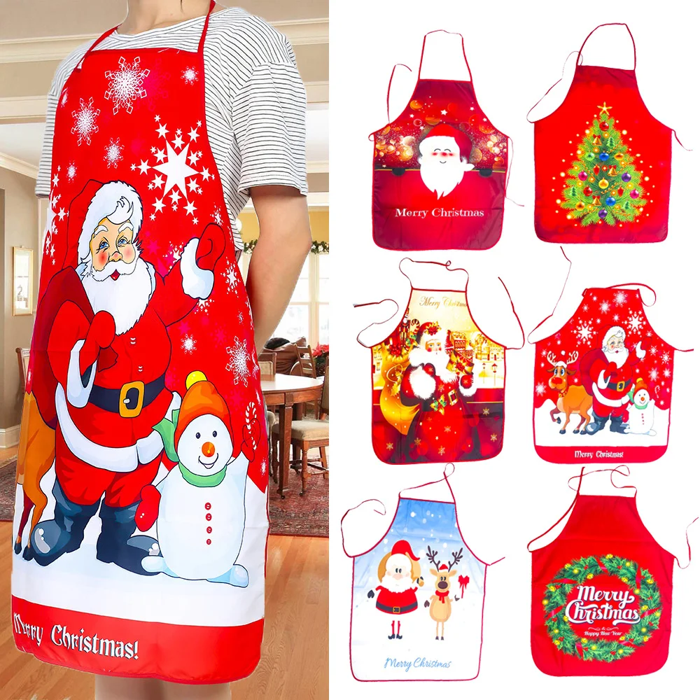 Merry Christmas Tree Santa Claus Print Apron Kitchen Cooking Baking Costumes