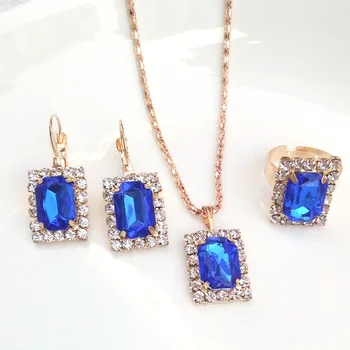 

Necklace Earrings Rings Sets With Colored Crystal Wholesale Luxury For Women's Wedding Accessories Fine Jewelry Sets