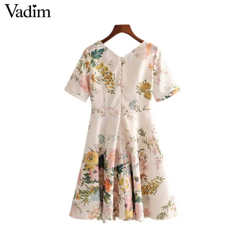 Vadim женское шикарное мини-платье с цветочным принтом, с v-образным вырезом, трапециевидной формы, с коротким рукавом, плиссированные женские милые повседневные платья, Vestidos QC757