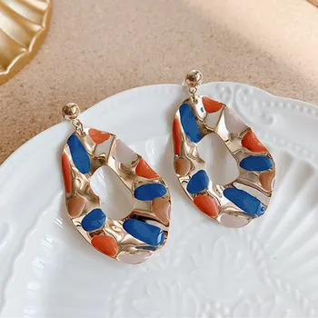 

Vinatge Painted Drip Earring for Women Trendy Exaggerated Gold Color Metal Irregular Geometric Dangle Earring Girl Gift