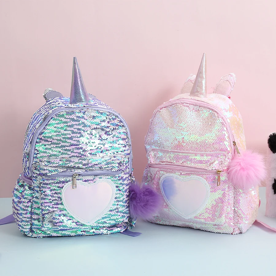 

Fashion Unicorn Backpacks Teenager Student School Bag Girl PU Leather Bag Sequins Mini Backpack For Women Travelling