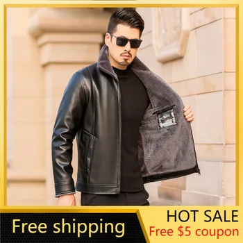 

New Winter Fleece Leather Men's LeatherFur in One Warm Pu Korean Jacket clothing jacket men ceket brown faux leather jacket
