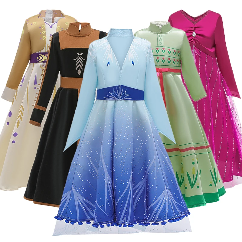 Новинка Платье Анны и Эльзы; 2 принцесса платье для девочки вечернее платье для девочек, пижамный комплект на Рождество, Косплэй с изображением принцессы Эльзы детское День рождения небо Синее платье покроя «принцессы» для Детские платья