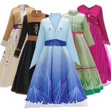Новинка Платье Анны и Эльзы; 2 принцесса платье для девочки вечернее платье для девочек, пижамный комплект на Рождество, Косплэй с изображением принцессы Эльзы детское День рождения небо Синее платье покроя «принцессы» для Детские платья