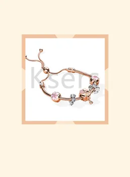 

High Quality Reproduction 1:1 100%925 Sterling Silver Rose Gold Flower Chain Shrink Bracelet Free Shipping