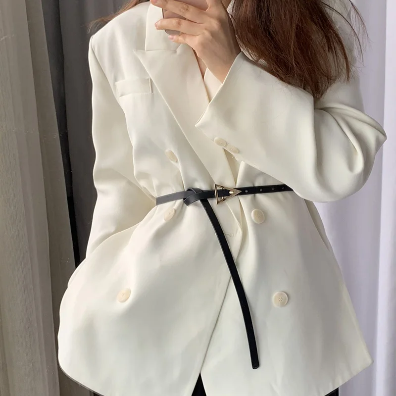 

New Fashion Women Leather Thin belt Personality Triangle Buckle Black Waist Belts Brand Designer Ladies Dress Jeans Waistband