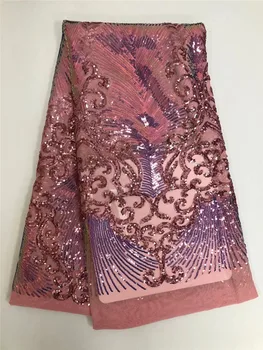 

2020 onion High Quality African Sequins Lace Fabric French Net Embroidery Tulle Lace Fabric For Nigerian Wedding Party Dress