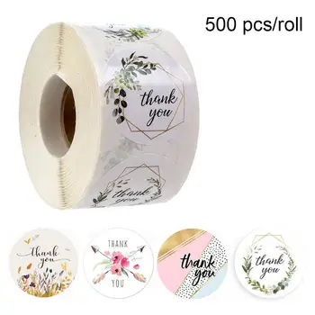 

500PCS/Roll Thank You Stickers Roll Round Floral Adhesive Sticker For Bakeries Gift Envelope