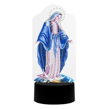 

Bedroom Virgin Mary DIY Diamond Painting Led Lamp Night Light Embroidery Colorful Gifts 5D USB Modeling Home Decor With Tools