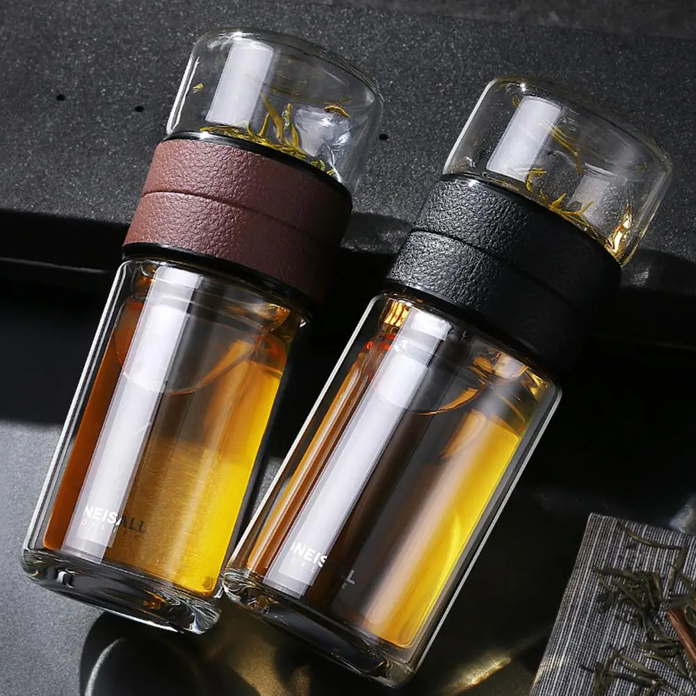 

520ml Tea Separation Double Walled Water Glass Bottle Portable Filter Cup Kettle