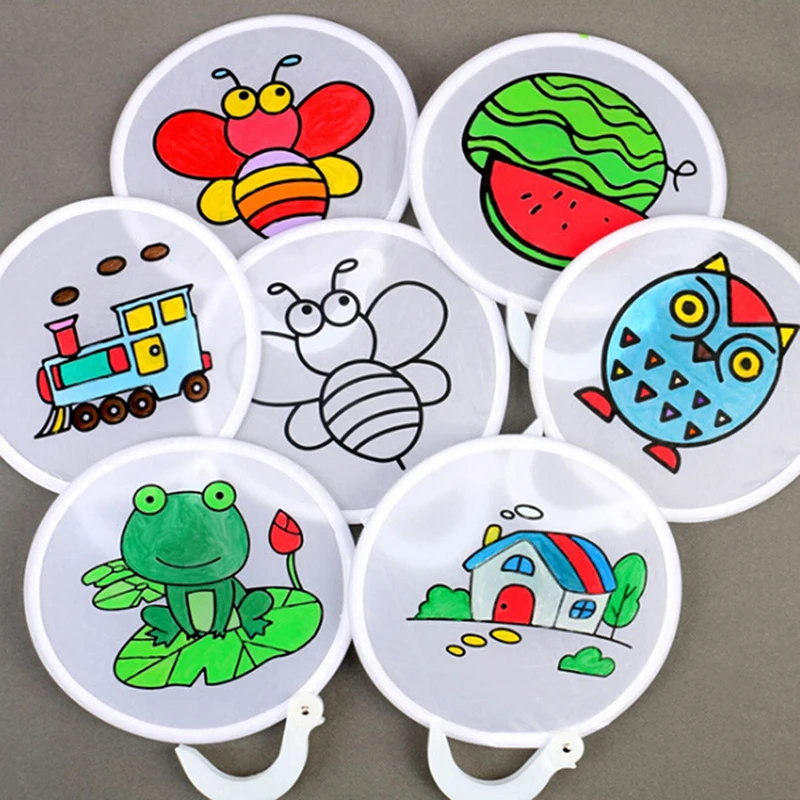 

1PCS Graffiti Painting Folding Portable Fan Diy Blank Circular Decorative Toys For Children Kids Handmade Drawing Craft Gift
