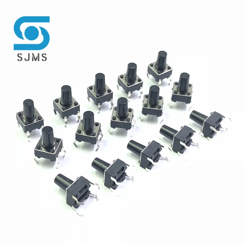 SJMS 20 шт. 6*6*9 тактовый переключатель, кнопка DIP 4 Pin тактильная Кнопка 6x6x9, сенсорная кнопка, тактильный переключатель сброса