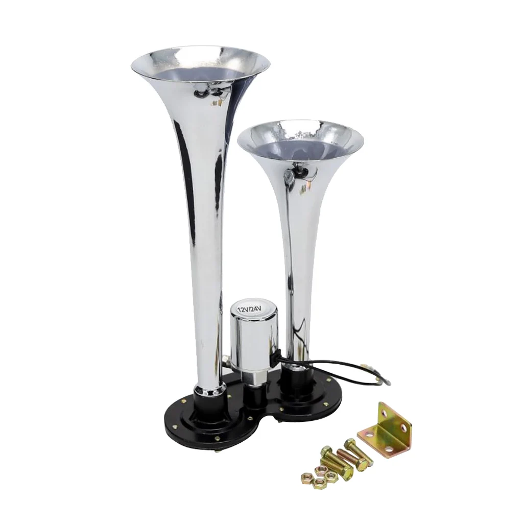 Dual Trumpet Train Air Horn Compressor Kit 150db for Any 12V/24V Car Vehicles - Silver