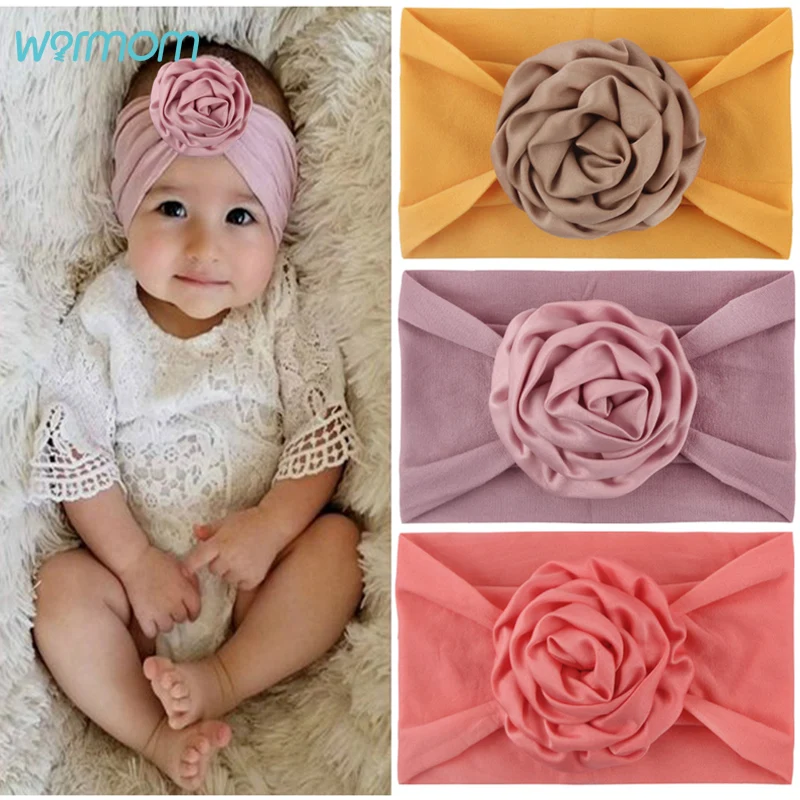 Warmom-Diadema de flores grandes para niñas, accesorios para el pelo turbante de nailon elástico, banda para el cabello suave