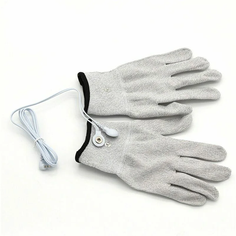 Gloves with Cable 1 пара волшебный импульсный массажер из серебристого волокна, проводящий электротерапевтический массаж электродные перчатки с кабелем для устройств Tens - Цвет: Gloves with Cable