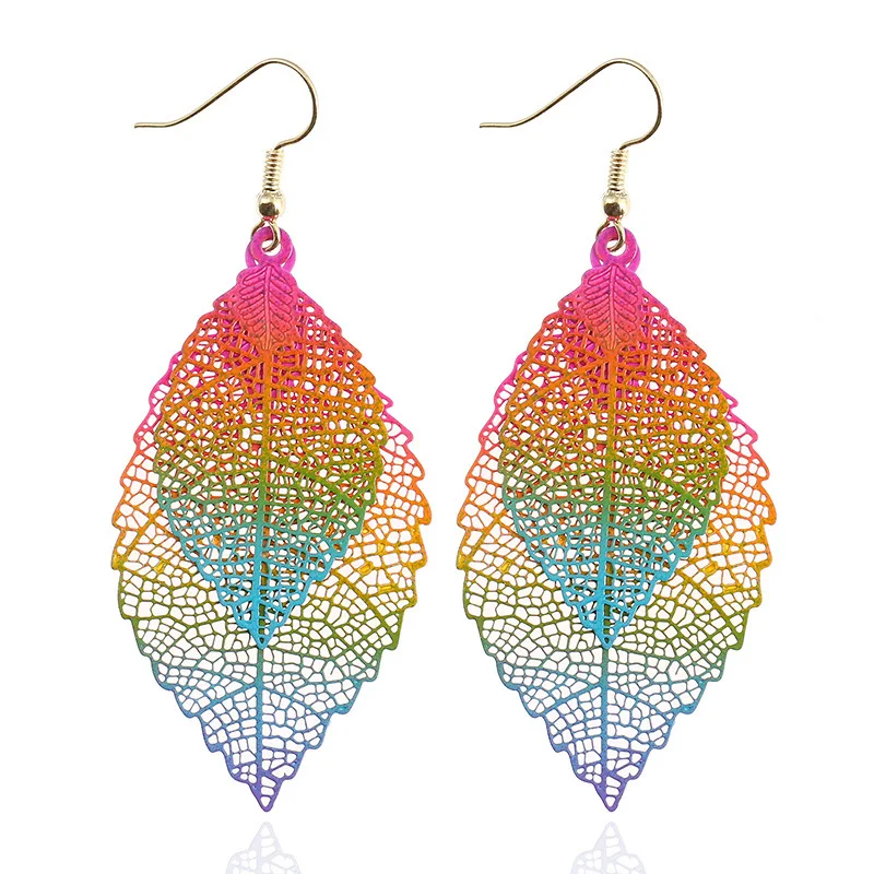 

hot style double leaves tassel earrings contracted computer color restoring ancient ways metal leaf pendant jewelry