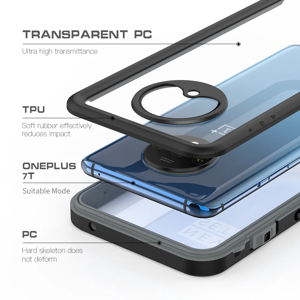 3M, водонепроницаемый чехол для Oneplus 7 T, мягкий резиновый противоударный ТПУ прозрачный ПК чехол на заднюю панель, полный защитный чехол для телефона Oneplus 7T