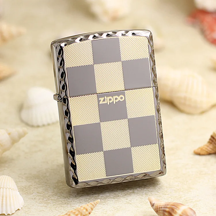 

Genuine Zippo oil lighter copper windproof Black ice Checkerboard grid cigarette Kerosene lighters With anti-counterfeiting code
