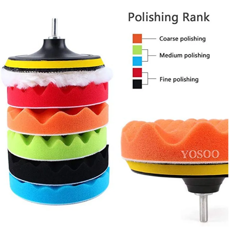 

8pcs 3"4"5"Car Sponge Polishing Pad Set Polishing Buffer Waxing Adapter Drill Kit for Auto Body Care Headlight Assembly Repair
