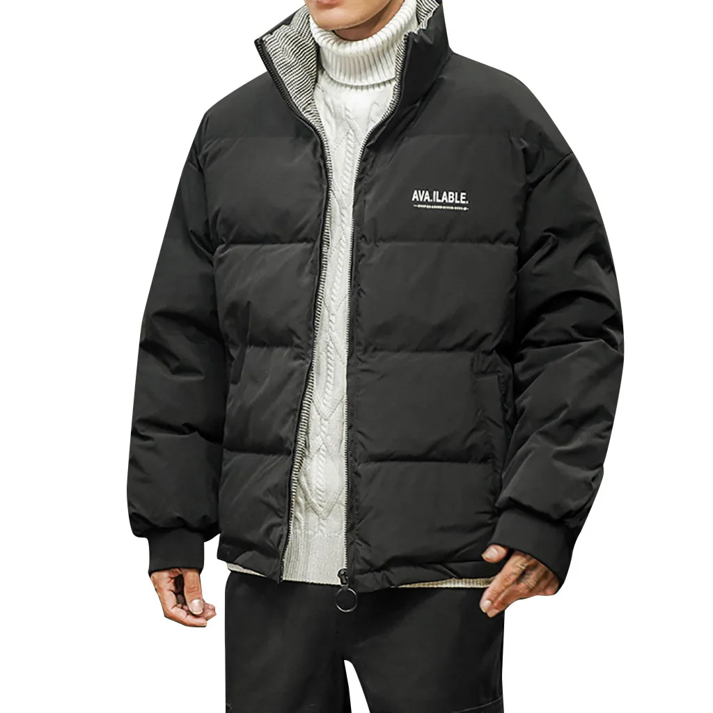 Уличная мужская одежда зимнее пальто мужское зимнее однотонное хлопковое утолщенное теплое хлопковое Стеганое пальто casaco - Цвет: Черный