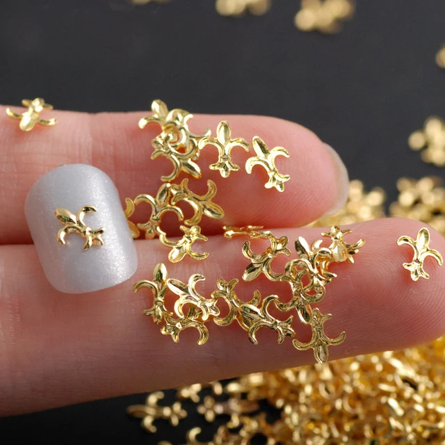 Gold and Silver Nails Accessories The Shape Of Leaf Cross and Sea Turtle For DIY Nail Art Decorations 500Pcs/Bag
