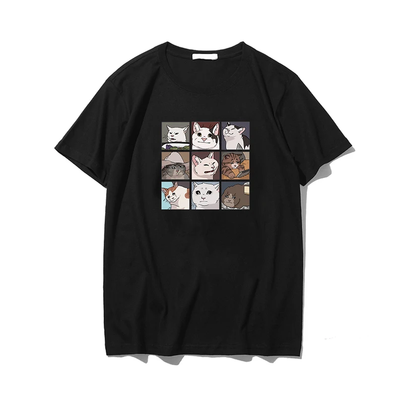 Black02 Женские рубашки с коротким рукавом и принтом кота, Прямая поставка, одежда, винтажная одежда, футболки, сорочка, футболки вегана, Джерси, Топы Harajuku - Цвет: Black02