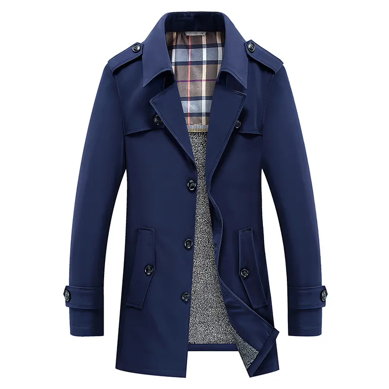 Мужской Тренч, плотное пальто, модная зимняя ветровка, Классический Тренч, мужские куртки для отдыха, модная одежда высокого качества - Цвет: Синий
