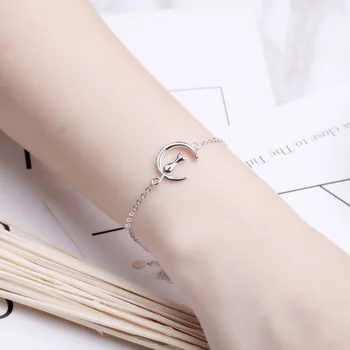 

TSHOU98 Cute kitten moon cat bracelet lady silver color gift for girlfriend
